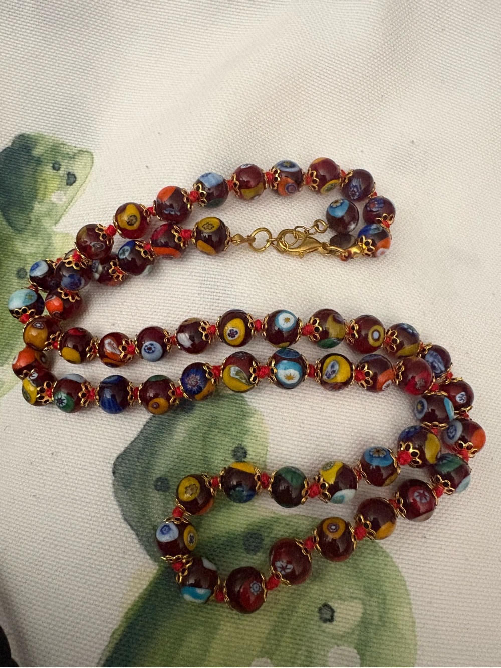 Murano Multicolor Millefiori Bead Necklace with Gold Accents